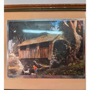 Vintage Paul Detlefsen Covered Bridge Print Framed Rustic Americana